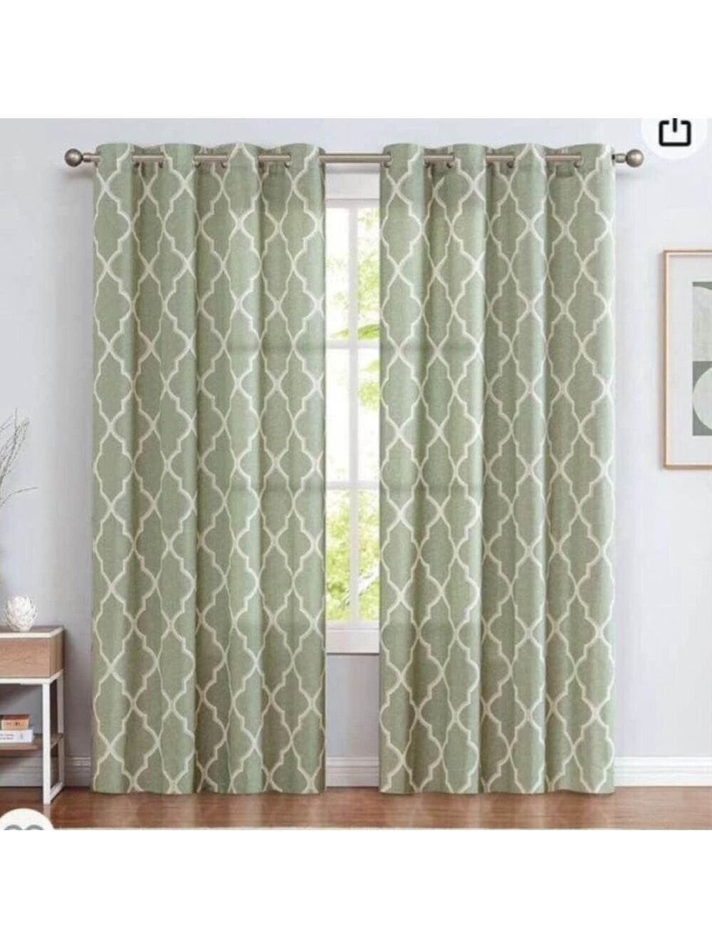 Curtains Sage Green Linen Living Room Drapes Light Filtering Moroccan Tile Print